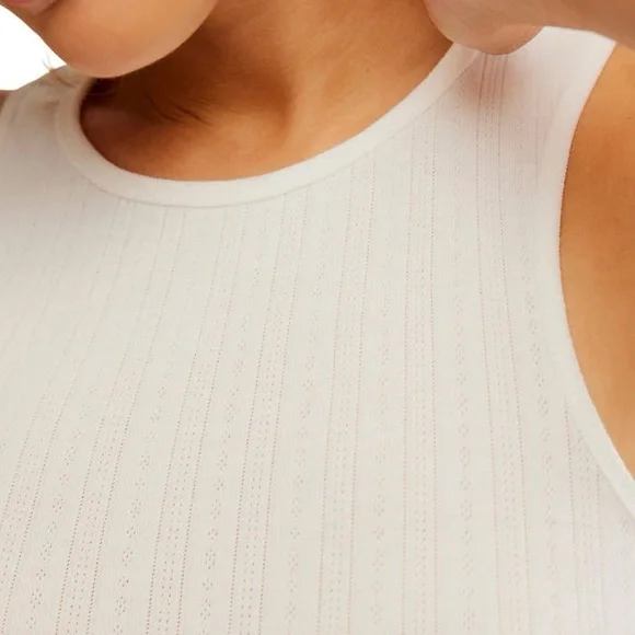 Free People Fresh in Love Pointelle Rib Crewneck Tank- Small Petite - Picture 4 of 9